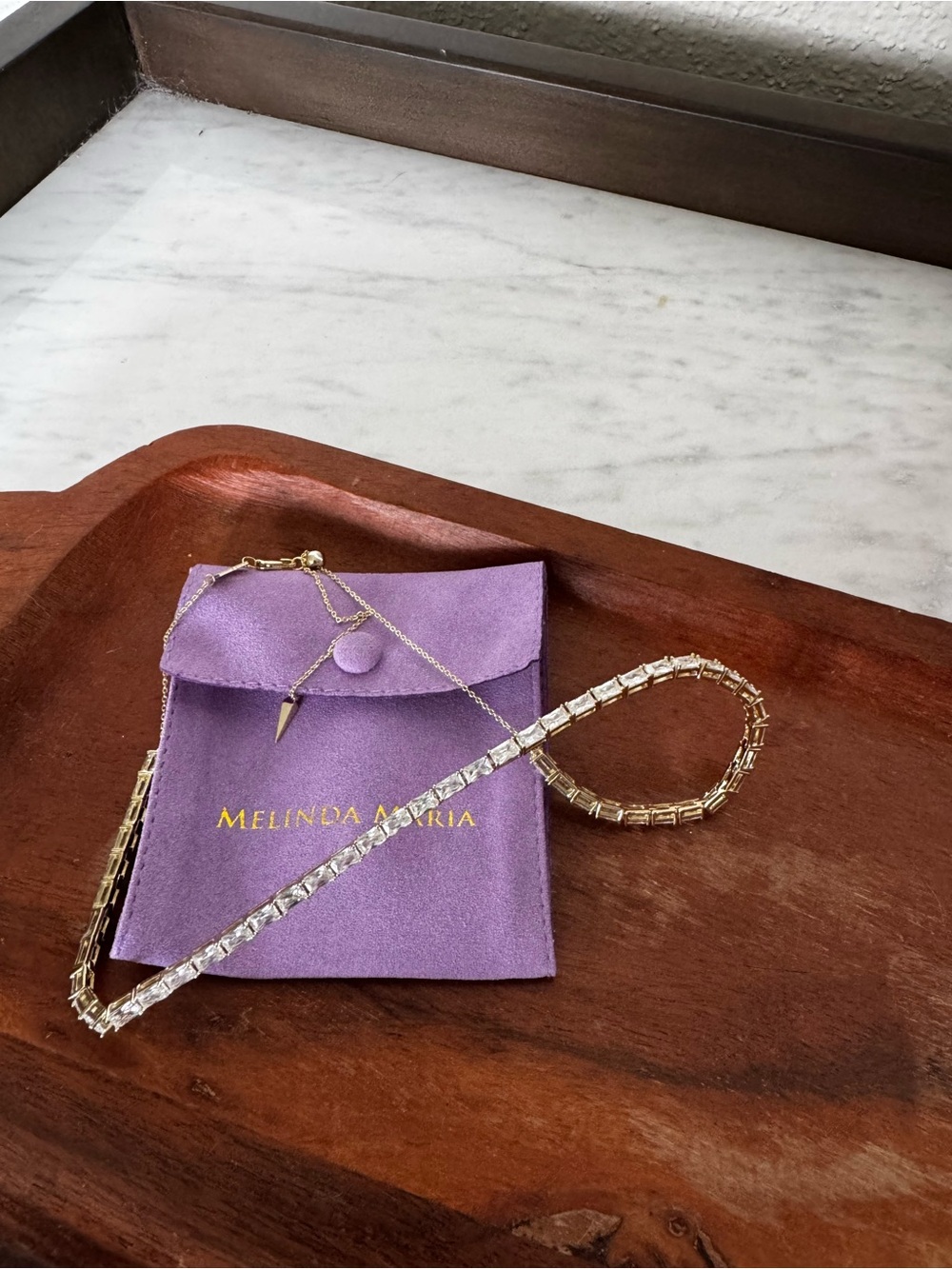 Melinda Maria Gold & Diamonette Tennis Necklace with adjustable slider new